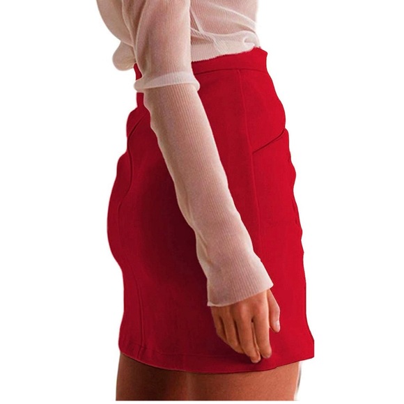 Red Faux Suede Skirt - Picture 3 of 8